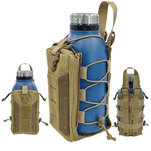 Fyelo Molle Water Bottle Holder Tactical Pouches Adjustable 16-76 oz Enhanced Dual Pockets Multi Use for Outdoor Sports Fit for Backpack/Vest/Belt/Shoulder Strap (Black, Brown, Green)