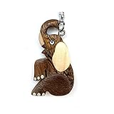  JA Horse Porte-clés en bois fait main Pendentif décor animaux dans le zoo girafe éléphant chauve-souris tortue, 92 sièges éléphants, 10 cm