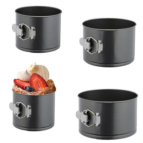 ILVRX Lot de 4 moules à gâteau, ronds, diamètre : 12, 14, 16, 18 cm, avec fond amovible, revêtement anti-adhésif, pour gâteaux au fromage, tartes et quiches