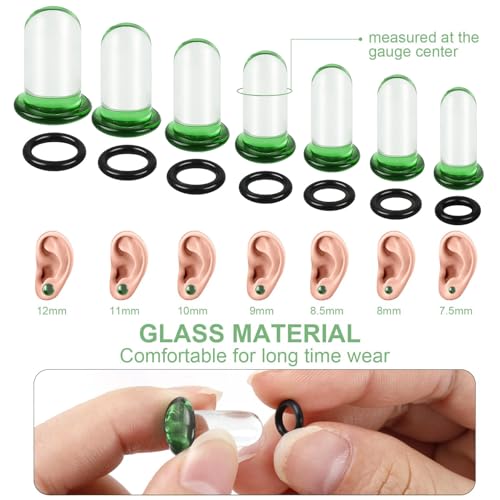 WINSENET 14Pcs Glass Ear Stretching Kit 7.5-12mm Plugs for Ears Gauges with O-Rings Single Flare Glass Gauge Stretching Kit Ear Expander Body Piercing Jewelry for Women Men by WINSENET - Used condition - Image 2