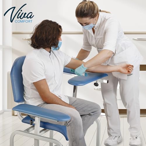 VivaComfort Blue Phlebotomy Chair with Adjustable Armrest, Blood Draw Chair, Large Weight Capacity Comfortable Lab Medical Chair