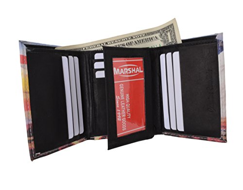 MARSHAL Men's Genuine Leather American Eagle Credit Card ID Holder Trifold Wallet with Middle Flap2