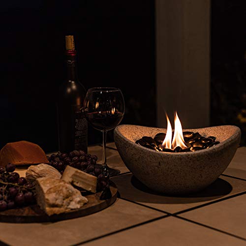 Vizayo Table Top Fire Pit Bowl for Outdoor - 11 x 5.3 Inch Grey Ventless Bio Ethanol Tabletop Fireplace for Patio
