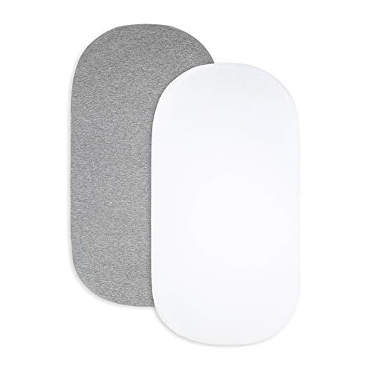 Burt's Bees Baby - Bassinet Sheet, Fitted Unisex Boy Girl 100% Organic Jersey Cotton Bassinet Sheet for Standard Bassinet Mattress (Heather Grey/White, 2-Pack)