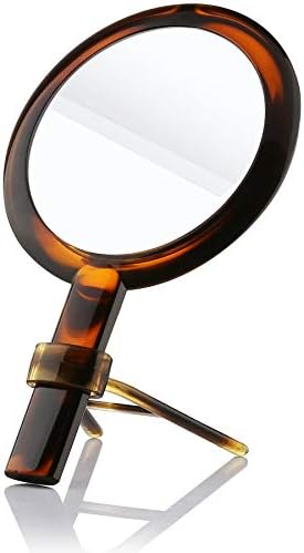 Beautifive Hand Mirror, Hand Held Vanity Mirror with Adjustable Handle，1x/12x Magnifying Double Sided Handheld Makeup Mirror with Stand for Vanity Beauty Travel Table Desk Shaving Bathroom Amber Color