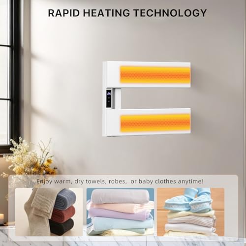 EIKANIOS Electric Towel Warmer with Smart LED Timer, Modern [2/3/4] Bar Large Panel Heated Towel Rack, Wall-Mounted Plug-in/Hardwired 2-in-1, Rapid Warmth for Bathrooms, [Matte Black/Alpine White] by EIKANIOS - Image 5