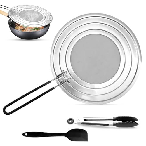 HEDMON Coperchio Paraschizzi da Cucina,Paraspruzzi per Cucina Padelle 30cm Paraspruzzi Coperchio Antischizzo Paraspruzzi in Acciaio Inox con Manico per padelle Diametro 20, 24, 28 cm per Molte Padelle