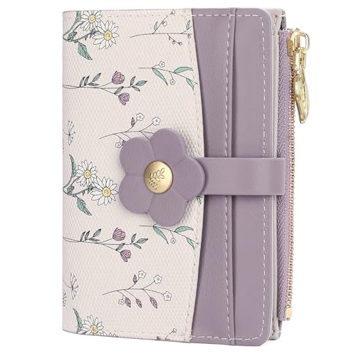 Image of GAEKEAO Small Purses for Women Bifold Ladies Purse Floral Vegan Leather Card Holder Wallets with ID Window Zipper Pocket