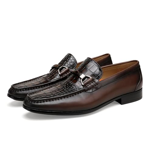 Image of Men's Dress Shoes Slip-On Loafers Leather Formal Shoes Crocodile Printed with Buckle