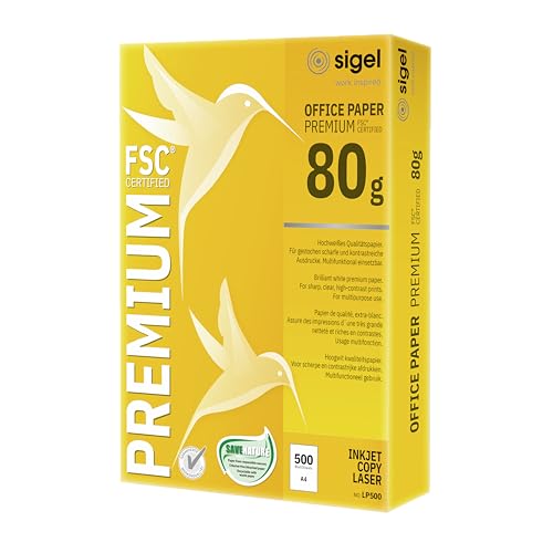 SIGEL LP500 Premium Kopierpapier Laserpapier A4, 80 g, 500 Blatt, weiß, aus nachhaltigem Papier, Druckerpapier mit hohem Weißegrad