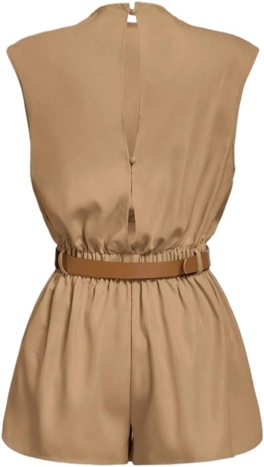 Rompers for Women Summer 2026 HIGH NECK SOLID POCKET JUMPSUIT WITH BELT
