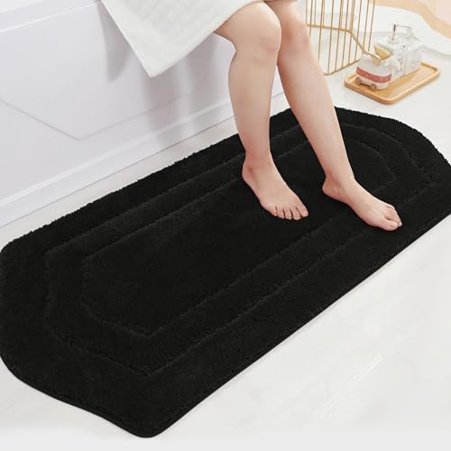 COSY HOMEER Plush Non-Slip Bath Mat, Black, 24" x 48"
