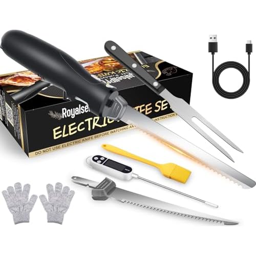 Cordless Rechargeable Electric Knife Easy Slice and Assemble with Storage Case, Wireless Serrated Edge Blades Slicer Set with Ergonomic Handle and Safety Lock for Turkey, Meat, Sourdough, Ribs, Fillet and Foam