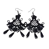 XIGAWAY Pendientes de encaje vintage con flecos para mujer, elegantes aretes colgantes con delicadas cadenas de aleación, aretes bohemios negros (6 x 4,5 cm)