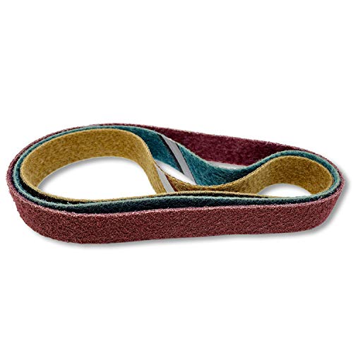 Red Label Abrasives 2 X 42 Inch Non Woven Surface Conditioning Sanding Belts for Knife Makers and Metal Fabricators - Coarse, Medium, and Fine Grits Sand Paper - 3 Pack Assortment by Red Label Abrasives - Used condition - US$39.78