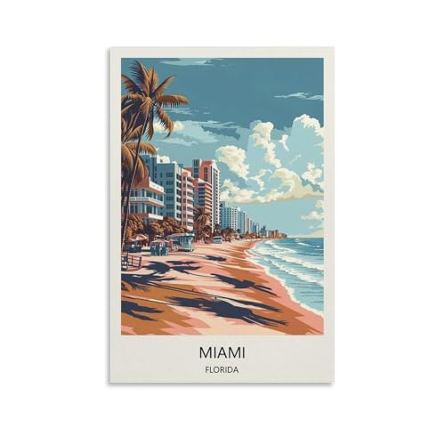 Landscape Wall Art Canvas Prints MIAMI FLORIDA Vintage Travel Poster Living Room. Bedroom Decor Waterproof Canvas Art 08x12inch(20x30cm).