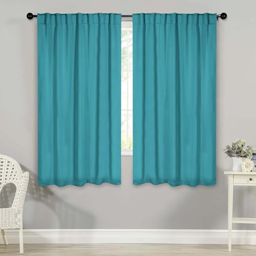SUPERIOR Blackout Curtains, Room Darkening, Bedroom, Drapes, Kitchen, Living Room Window Accents, Sun Blocking, Thermal, 2 Pack, Solid Blackout Back Tab Curtains, Set of 2, 42" x 63", Aqua