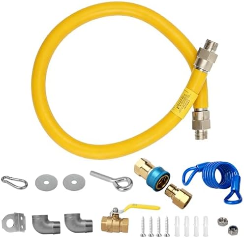 3/4" X 48" Gas Hose Line – Commercial Gas Connector For Movable Appliances – CSA Certified, Stainless Steel Braided With PVC Coating – Blue