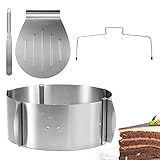 4smile Torten-Zubehör-Set - 4 Teile, Edelstahl - Tortenring verstellbar hoch 8,5cm + Tortenschneider + Tortenheber + Streichmesser – Komplett-Set für die Torten-Zubereitung