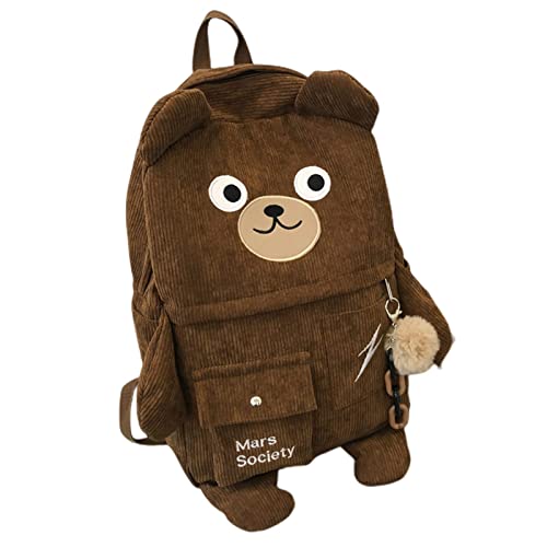 Mochila de veludo cotelê Kawaii Bear fofa para adolescente menina menino ensino médio tamanho grande 3D animal desenho animado mochila escolar material escolar, Marrom