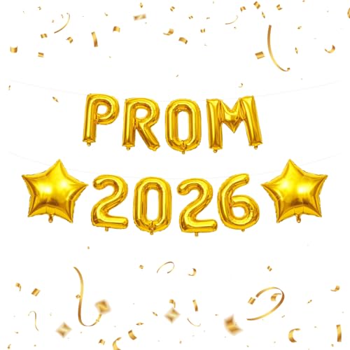 Prom 2026 Balloons Decorations 2026 Graduations Party Prom Decorations with Gold Foil Letter Balloons for Leavers Graduation Party Banner (16 inches)