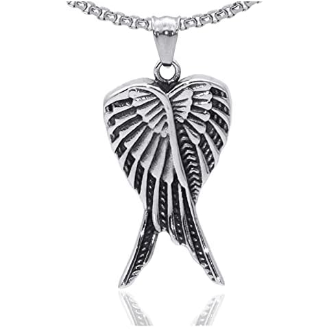 Fusamk Hip Hop Titanium Steel Angel Wings Pendant Necklace Cover