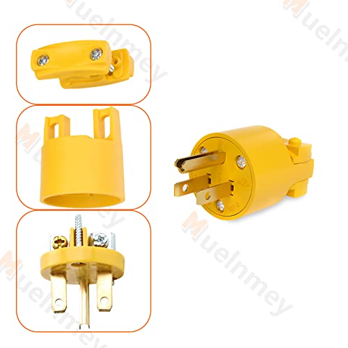 Muelnmey 10Pcs Extension Cord End Electrical Replacement Plug Nema 5-15P 15A 125V 2Pole 3Wire Yellow Shell Industrial Grade 3-Prong Male Straight Blade Grounding Type,Ul Listed. #TOP4