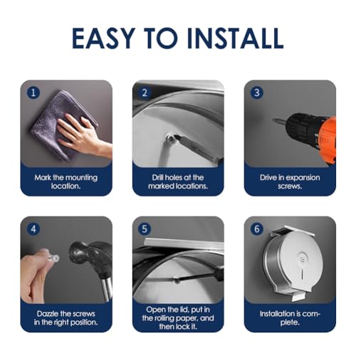 Tomotato Jumbo Toilettenpapierspender, 22,9cm Wandmontage Edelstahl Spender, Wasserdichter Badetuchhalter mit Schloss für Badezimmer, Hotel, Restaurant, Schule, Einkaufszentrum, Flughafen(1 Stück)