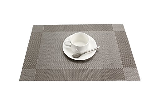 Gefeii Heat-Resistant Woven Vinyl Placemats Stain Resistant Non-Slip Washable Pvc Table Mats Place Mats For Kitchen Dining Table Wedding Party (Silver-Gray, 6) #TOP3