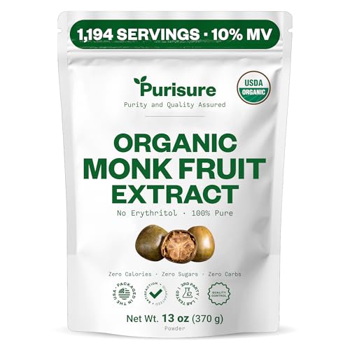 Image of Organic Monk Fruit Extract, Pure Monk Fruit Sweetener with No Erythritol, Zero Calorie Sugar Substitute, Powdered Sweetener for Keto and Paleo Diets, 370g(13oz), 1194 Servings