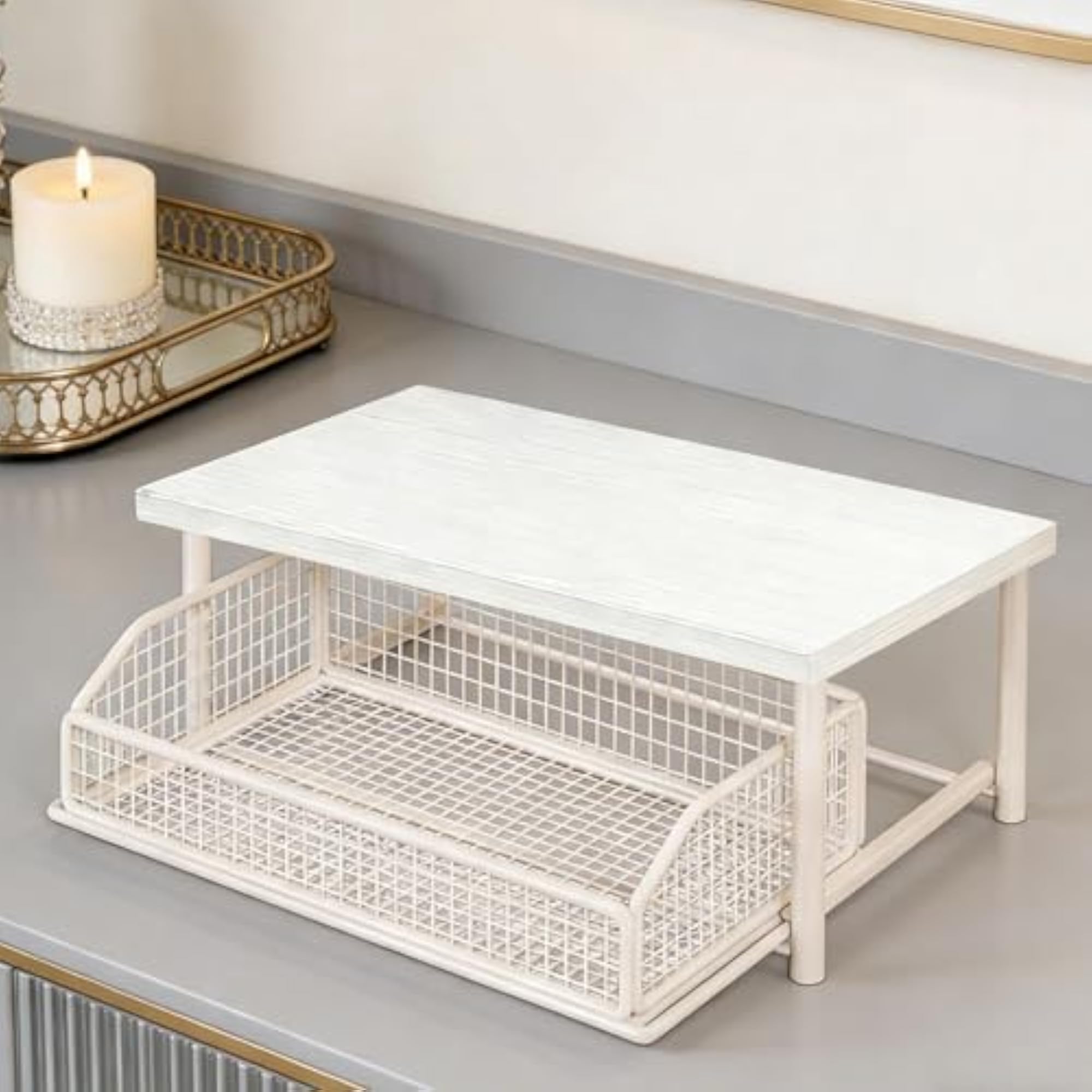 Sturdy Wood Kitchen Microwave Storage Rack for Printer & Coffee Machine, White