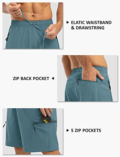 Tbmpoy Men's Hiking Shorts With 5 Zip Pockets 9'' Lightweight Outdoor Work Athletic Short For Men Travel Running Stone Blue Xxl #TOP4