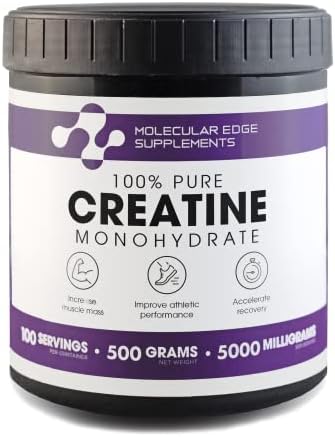 Molecular Edge Supplements Creatine Monohydrate 500 Grams (1.1lbs) 100 Servings - 5,000 mg per Serving - Pure, Unflavoured Powder, Keto, Vegan