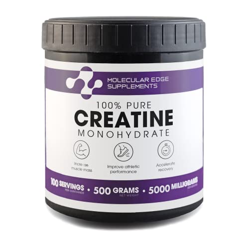Molecular Edge Supplements Creatine Monohydrate 500 Grams (1.1Lbs) 100 Servings - 5,000 Mg Per Serving - Pure, Unflavoured Powder, Keto, Vegan #TOP11