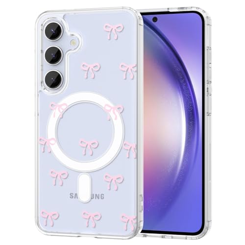 TVVTPU Magnetisch Hülle für iPhone XR Kompatibel mit MagSafe, Aesthetic Schleifen Muster Handyhülle Nie Vergilbung Dünne Transparent Hard PC Rückseite Stoßfester Kratzfest Schutzhülle Case, Rosa