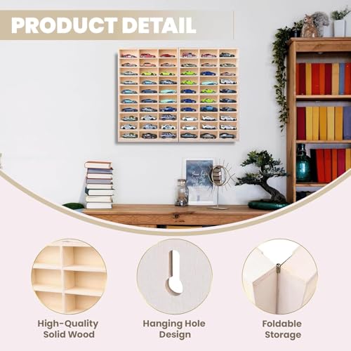Image of 60 compartement Wooden Display for Cars - Diecast Toy Car Stand, Display Rack for Kids Toys, Living Room, Balcony, Office Decor - (Without Toys) - Wooden Display for Diecast Cars (60 Compartment)
