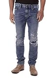 Merkmale: Modell: Thavar-NE Joggjeans R26RL Material: 90% Baumwolle / 8% Polyester / 2% Elasthan Maschinenwäsche Schnitt: Slim Skinny Details: Edle Five-Pocket-Jeans von Diesel Mit Reißverschluss und logogeprägtem Verschluss zu schließen Super Qualität, tolle Passform Am Münzgeldfach und über der rechten Gesäßtasche das Logopatch Alle Nieten haben die Diesel Logoprägung