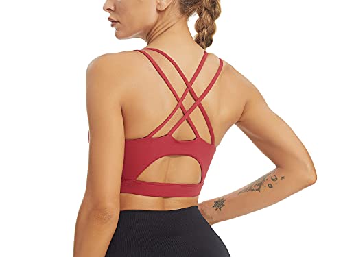 Mathacino Womens Sports Bra Strappy Sports Bra, Sexy Crisscross Back Padded Strappy Back Sports Bras Medium Support Yoga Bra With Removable Cups #TOP1