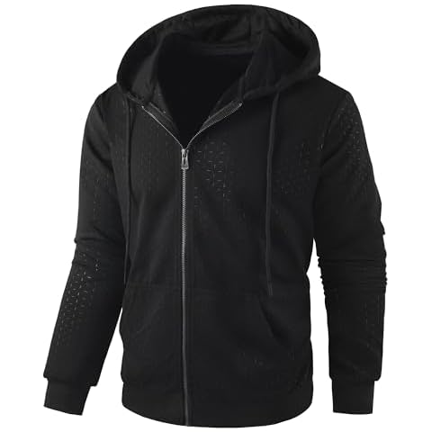 LAIWANG Men's Full Zip Up Hoodie Lightweight Athletic Performance Sweatshirt with Pocket（21#Black M） Cover