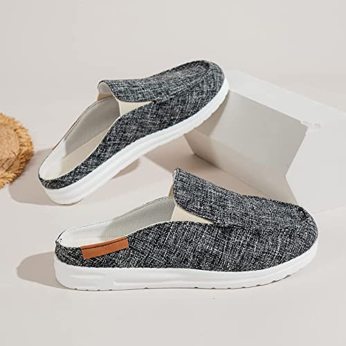 Women's Canvas Slip On Mules,Fashion Open Back Flats Shoes Summer Closed Round Toe Low Top Sneaker Loafer Shoes2