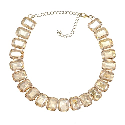 Crystal Rhinestone Choker Collar Necklace For Women Emerald Statement Piece Sparkly Colorful Crystal Neck Gold Chain Necklace, X-Large, Rhinestone, Rhinestone