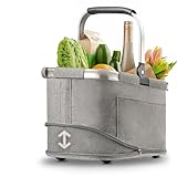 Praknu Einkaufskorb Faltbar Klein – 2 in 1 Erweiterbar 15L auf 25L – Abnehmbarer & Waschbarer Bezug – Stabil mit Alurahmen & Verstärktem Boden – Extra Fächer innen & außen – Tragekorb – Grau