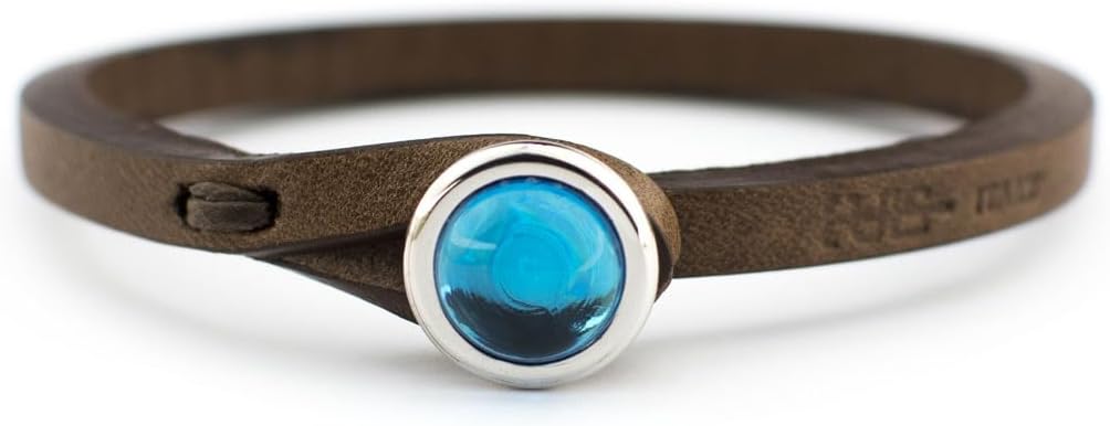 Tulsi Genuine Italian Leather Bracelet, Handcrafted, Unisex, Aqua Bermuda Marrone