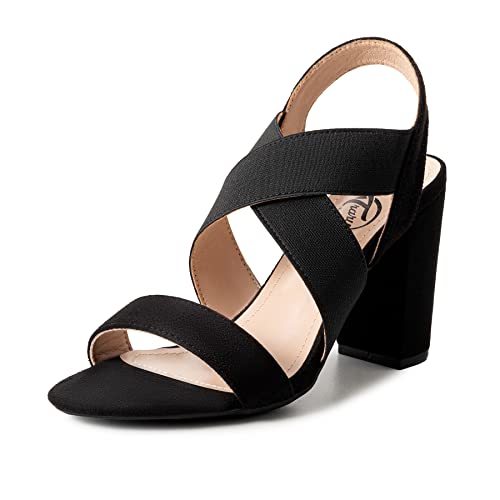 Trary Chunky Heels - Black, Red, Brown Sandals for Women's Homecoming & Prom - Comfortable High Heels with Elastic Ankle Strap