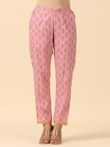 Image of SAVI Women's Cotton Printed Kurta Pant Set with Flared Shrug | Yellow & Pink Floral Print Ethnic Co-Ord Set | 3 /4 Sleeve Round Neck Traditional Outfit for Women & Girls
