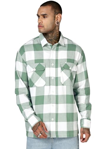 Chemise à carreaux surdimensionnée blanc-vert en coton S