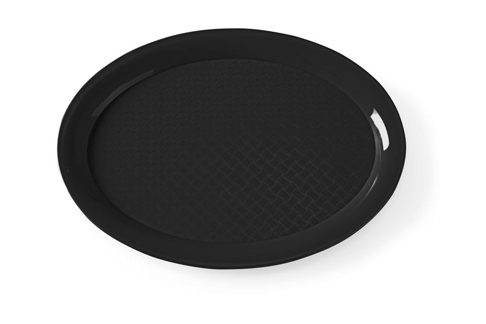 HENDI Serviertablett Rechteckig – 255x355x18 Mm, Schwarz, Hitzebeständig Bis 80°C, Mit Antirutsch-Gummi, Bruchfest (nicht Spülmaschinengeeignet)