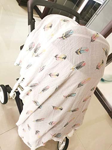 Baby Muslin Swaddle Blanket Bamboo Unicorn Feather Extra Large 120 x 120CM 2 Pack Pre-Washed Ultra Soft (Unicorn & Feather)