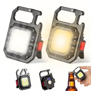 LETOUR Mini EDC Taschenlampe Schlüsselanhänger 2er Set, 1000 Lumen COB LED wiederaufladbar per USB-C, 7 Leuchtmodi extrem helle kompakte Taschenleuchte für Schlüsselbund, Notfall & Outdoor