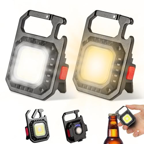LETOUR Lanterna LED porta-chaves, 2 peças 1000 lúmenes recarregável, impermeável, portátil, luz de trabalho, 5 modos de luz, luz de emergência, para crianças para caminhadas e campismo, abridor de